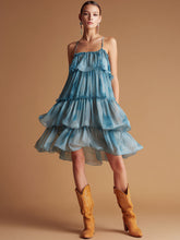 Commerce Boutique Blue Chiffon Spaghetti Strap Midi Dress