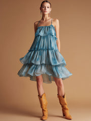 Commerce Boutique Blue Chiffon Spaghetti Strap Midi Dress