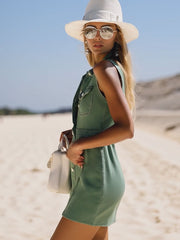 Commerce Boutique Green Denim Sleeveless Shirt Mini Dress