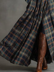 Commerce Boutique Blue Suede Plaid Belt Maxi Dress