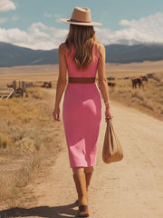 Commerce Boutique Pink Faux Suede Sleeveless Midi Dress