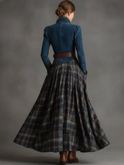Commerce Boutique Blue Suede Plaid Belt Maxi Dress