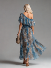Commerce Boutique Leopard Print Off Shoulder Chiffon Maxi Dress