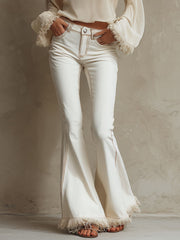Commerce Boutique White Frayed Hem Flared Jeans