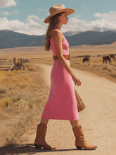 Commerce Boutique Pink Faux Suede Sleeveless Midi Dress