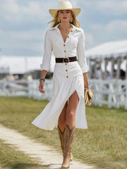 Commerce Boutique White Button Front Slit Midi Dress