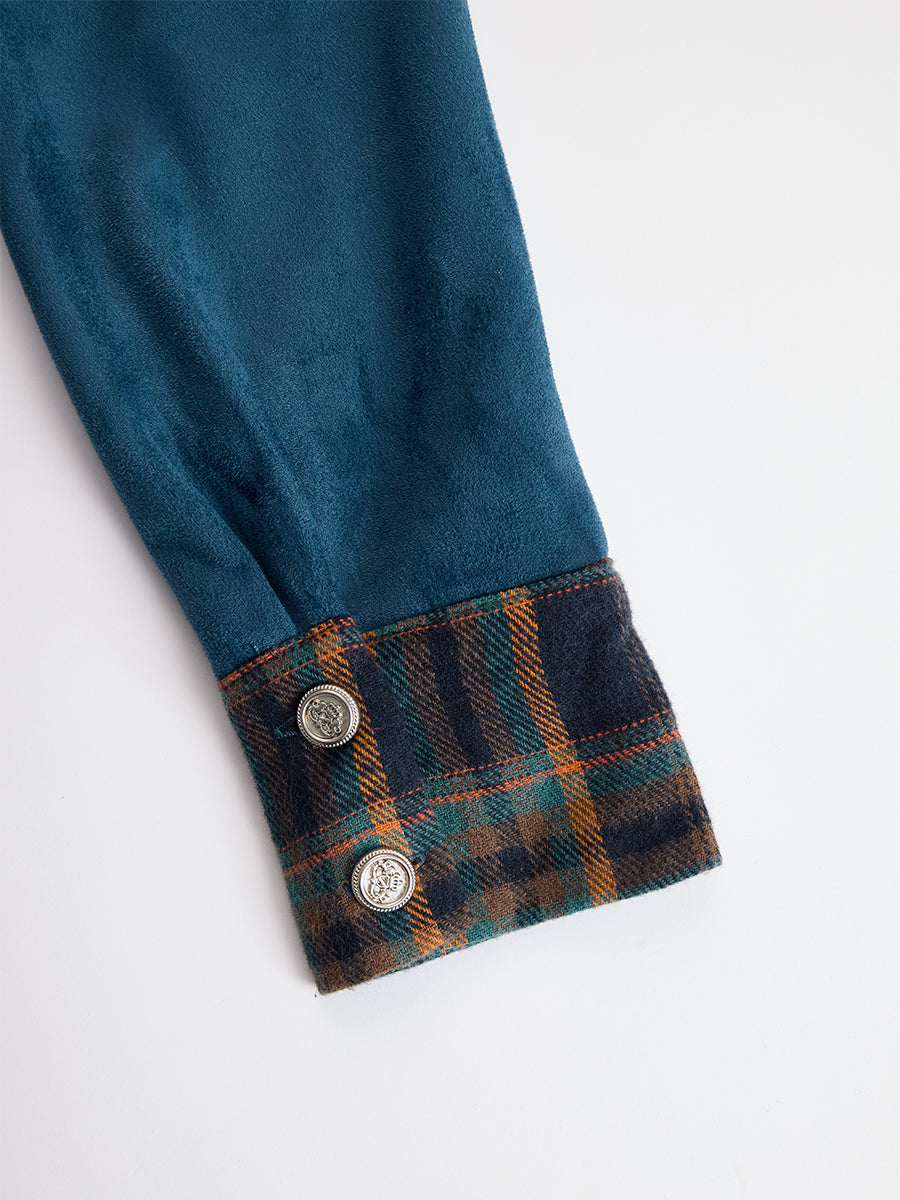 Commerce Boutique Blue Suede Plaid Belt Maxi Dress 