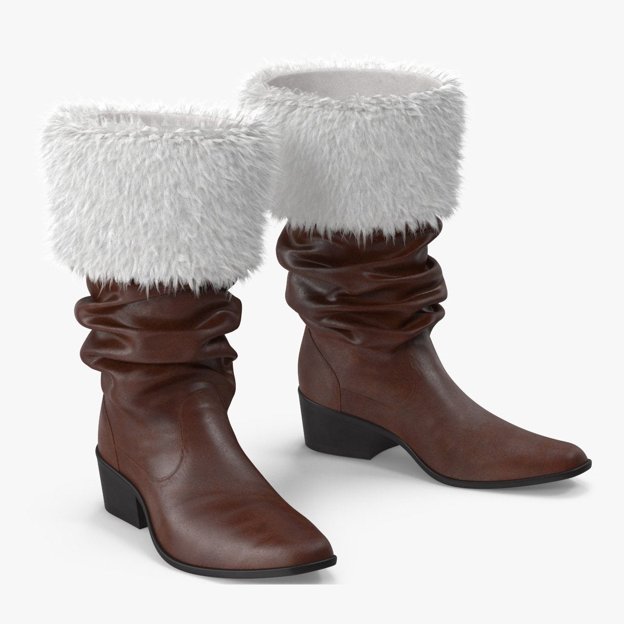 Brown Santa Claus Boots with Faux Fur Trim