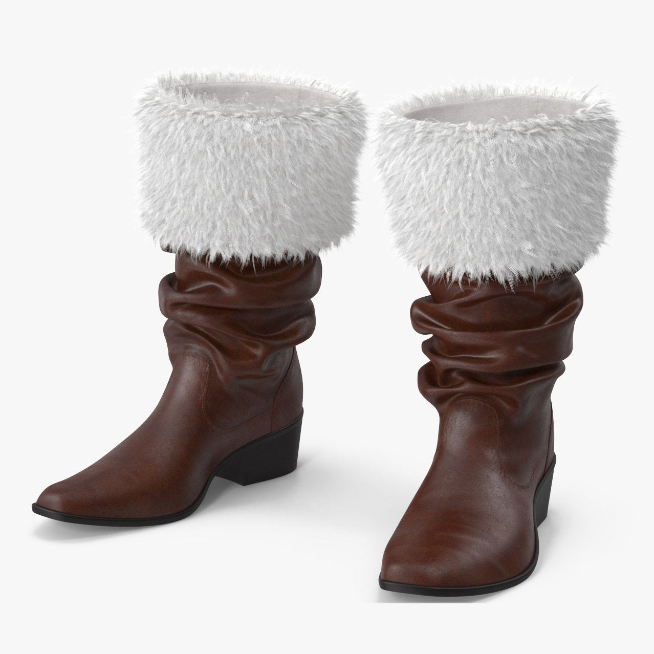 Brown Santa Claus Boots with Faux Fur Trim