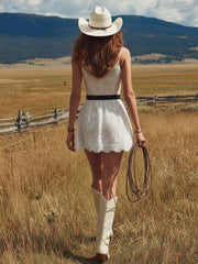 Commerce Boutique White Lace Sleeveless Boho Mini Dress 