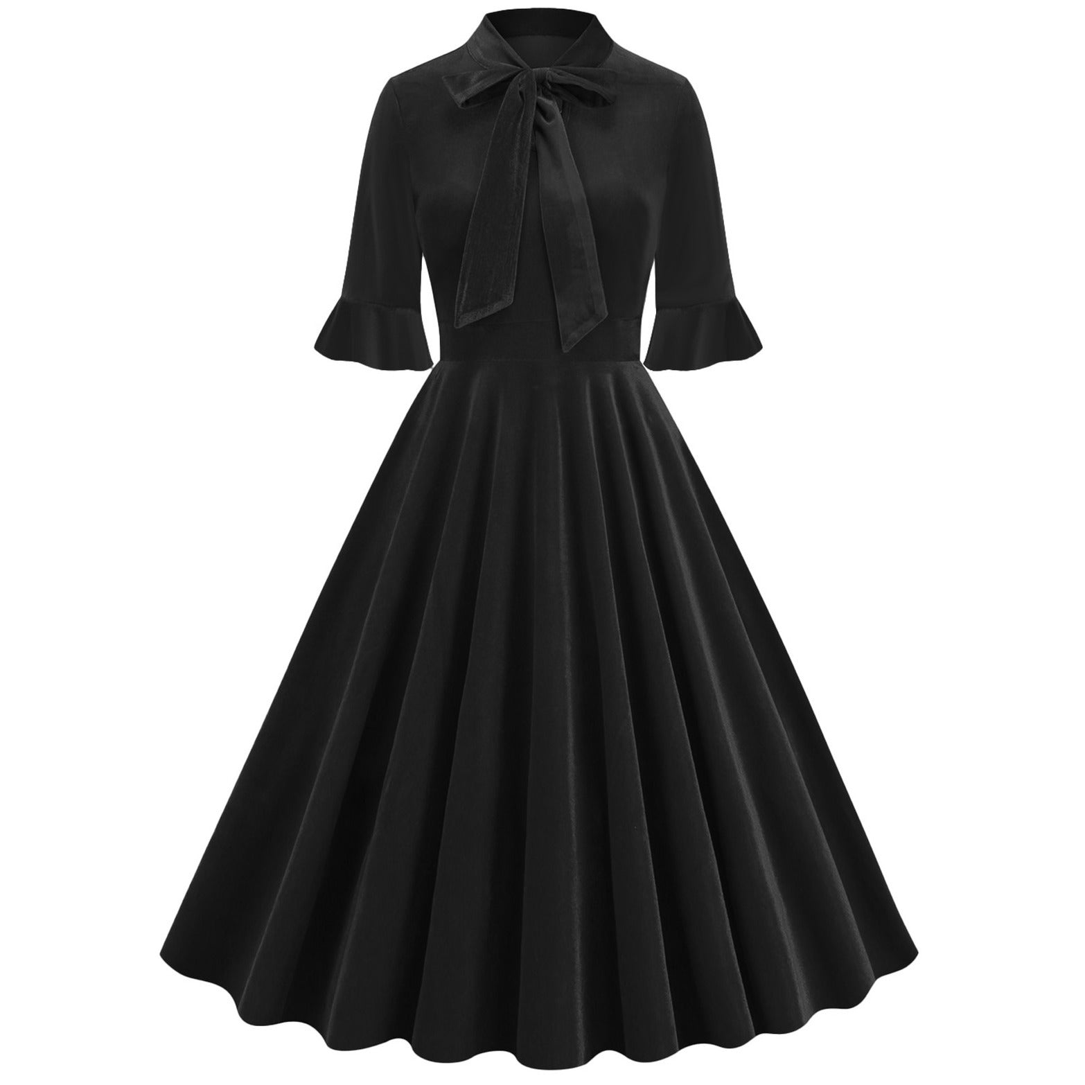 Xmas Vintage Velvet Tie-Neck Fit & Flare Dress