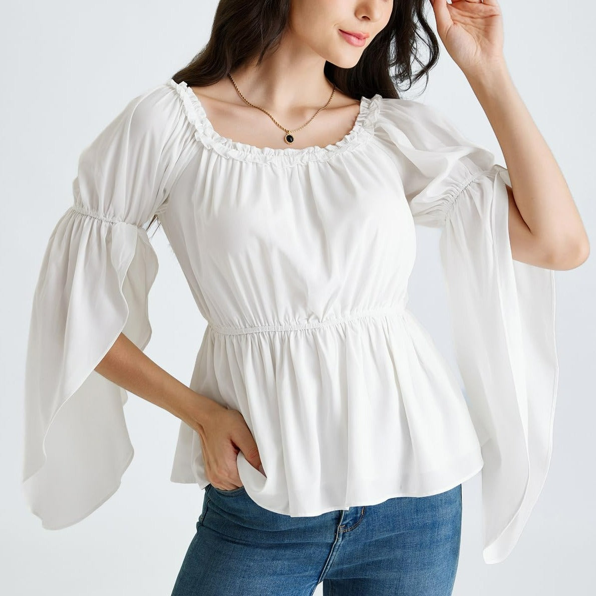 Renaissance Slit Sleeve Off Shoulder Tops