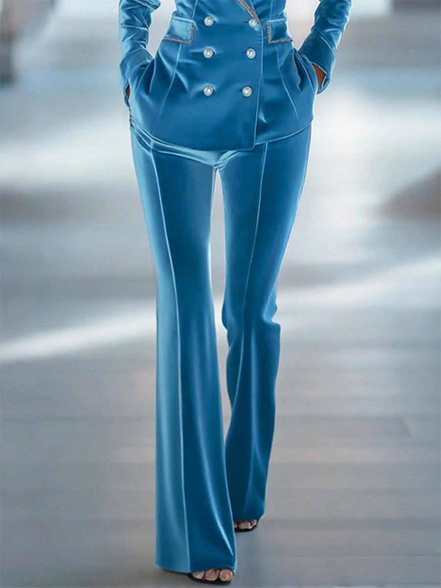Commerce Boutique Blue Velvet High Waist Flare Pants 
