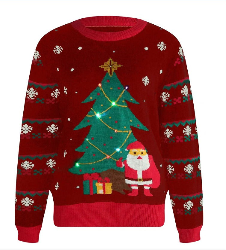 Trees & Santa Claus Light-up Ugly Christmas Sweater