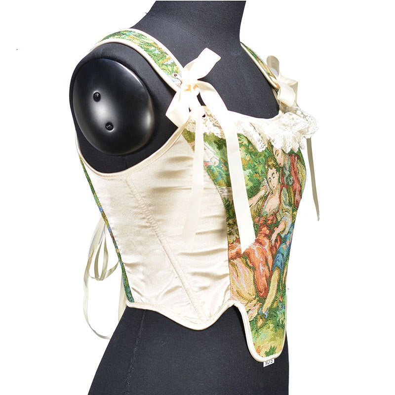 Victorian Painting Corset Lace-up Irregular Hem Vest
