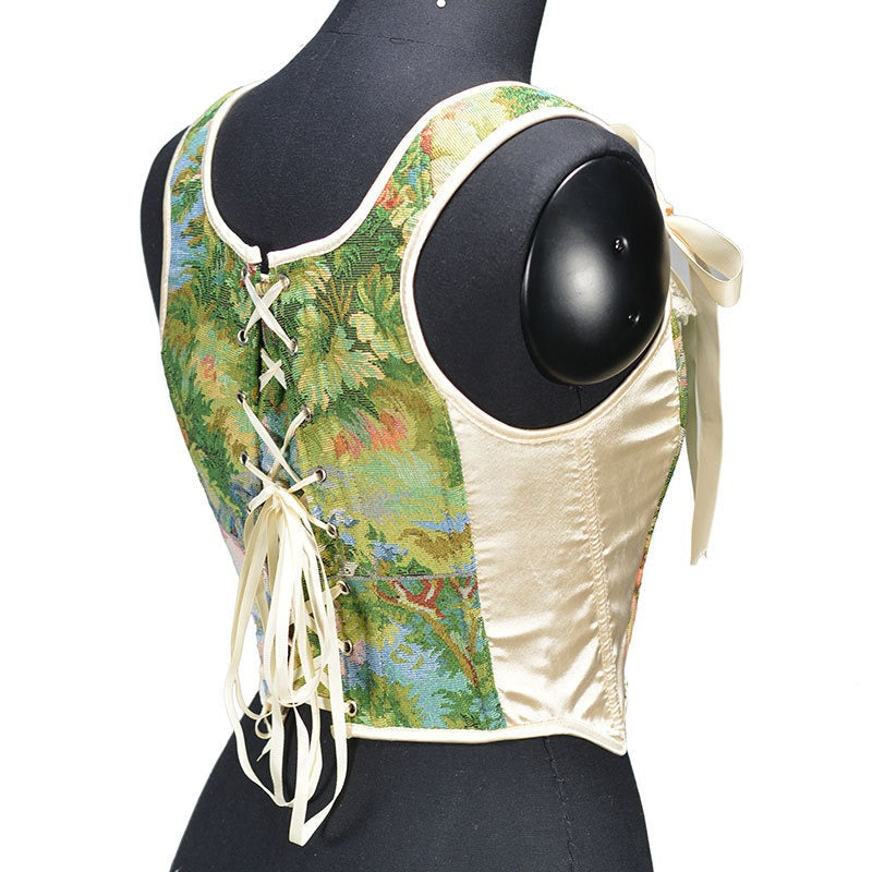 Victorian Painting Corset Lace-up Irregular Hem Vest