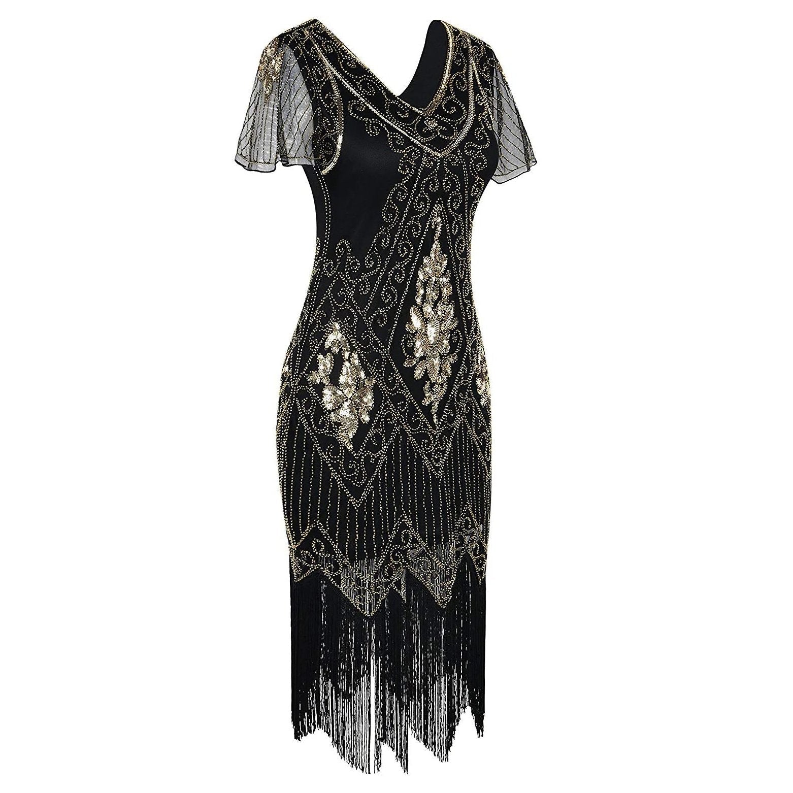 Art Deco V-Neck Flapper Dress with ACCs