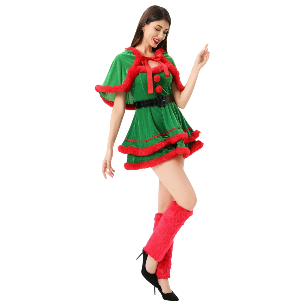 Women's Santa's Helper Dress with Cape