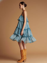 Commerce Boutique Blue Chiffon Spaghetti Strap Midi Dress 