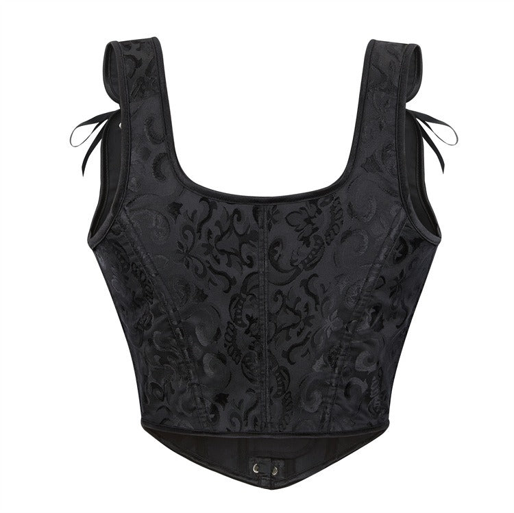 Retro Jacquard Lace-up Corset U-back Vest