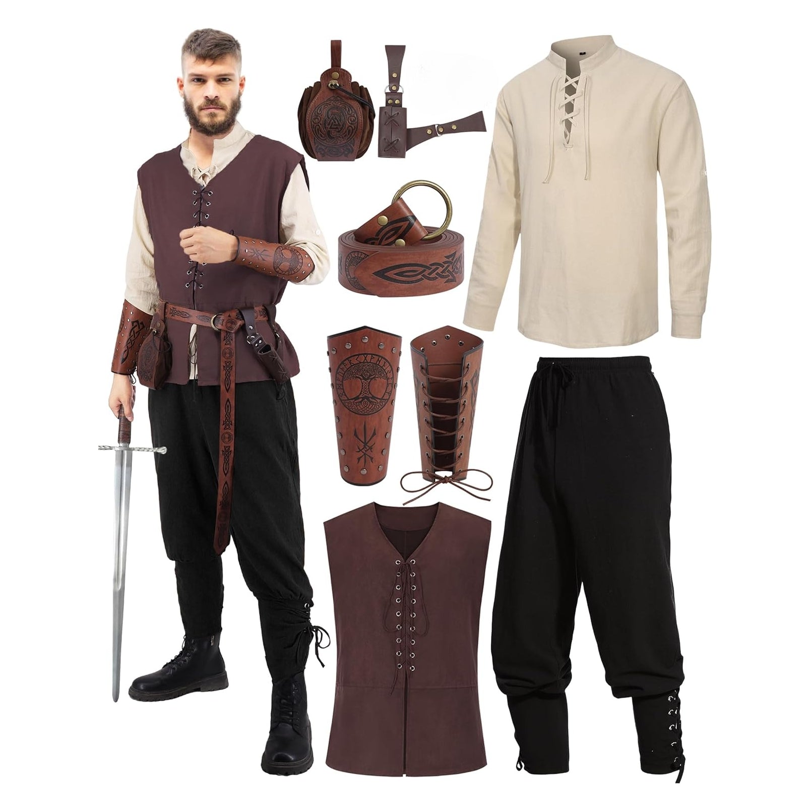 Medieval Pirate Costume with Vest, ACCs