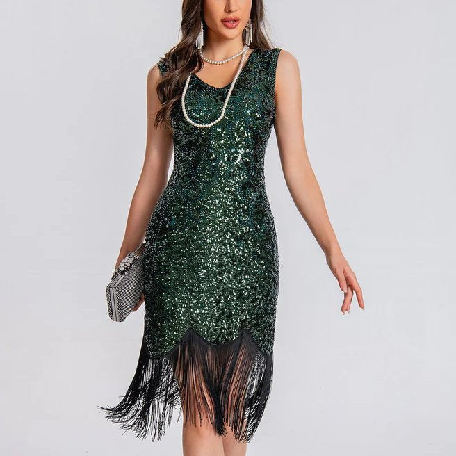 V-Neck Bodycon Sequin Flapper Dress
