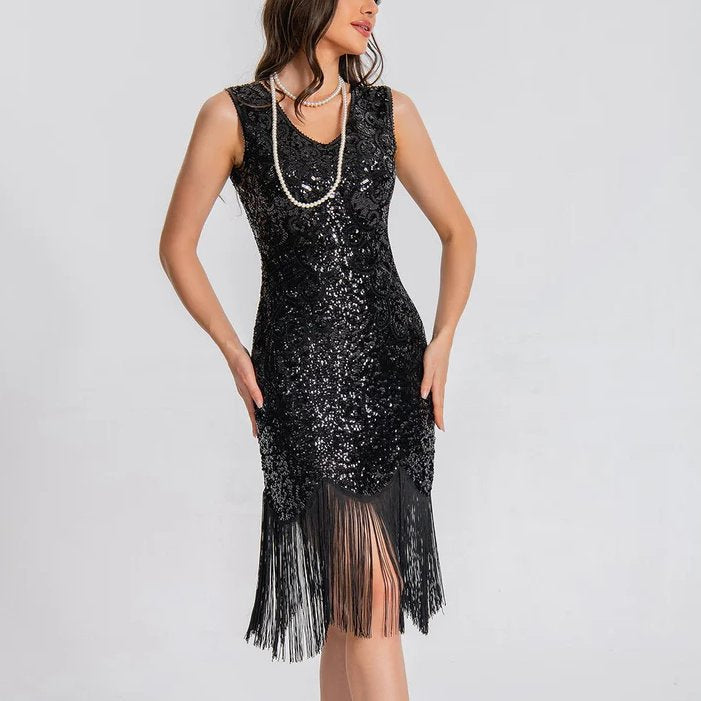 V-Neck Bodycon Sequin Flapper Dress