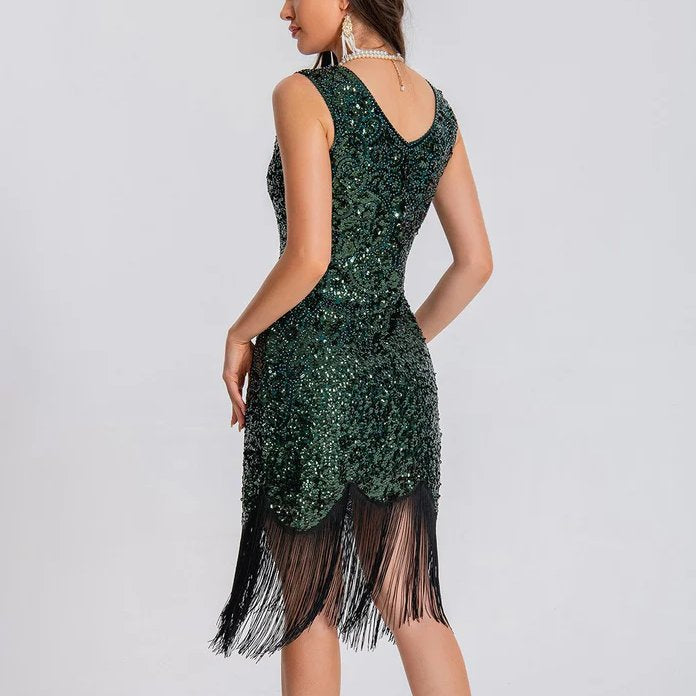 V-Neck Bodycon Sequin Flapper Dress