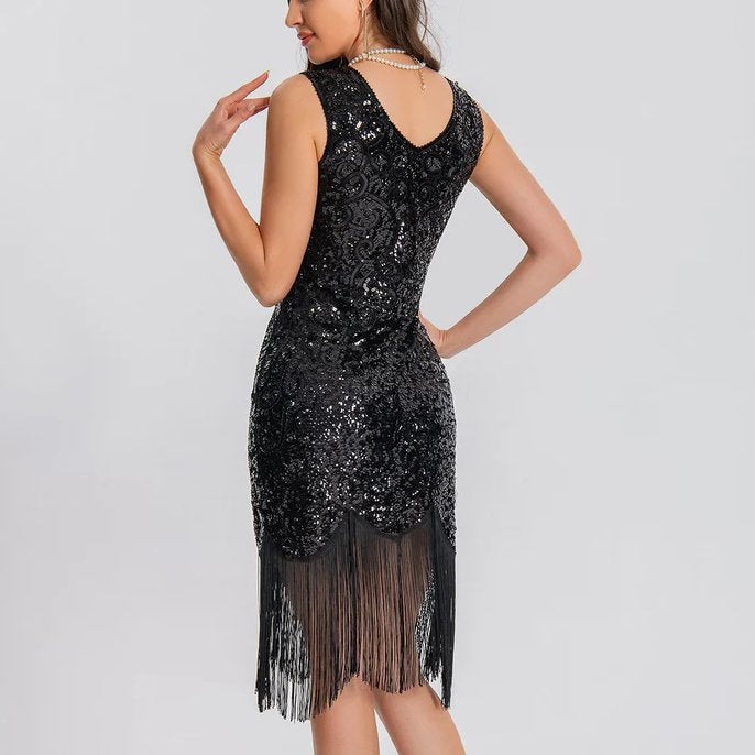 V-Neck Bodycon Sequin Flapper Dress