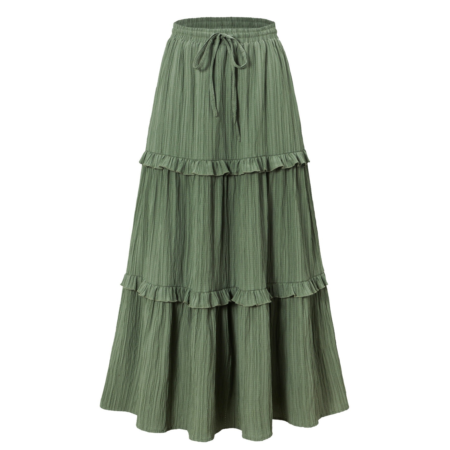 Retro Vintage Medieval Solid Maxi Skirt with Ruffle Trim