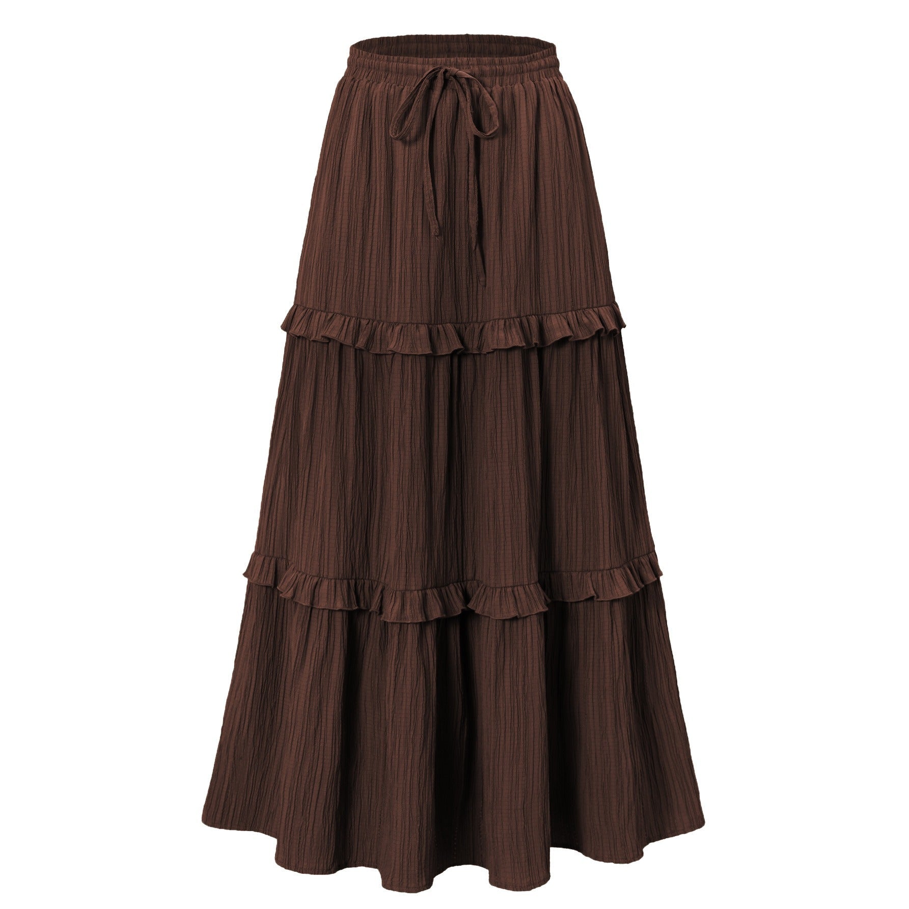 Retro Vintage Medieval Solid Maxi Skirt with Ruffle Trim