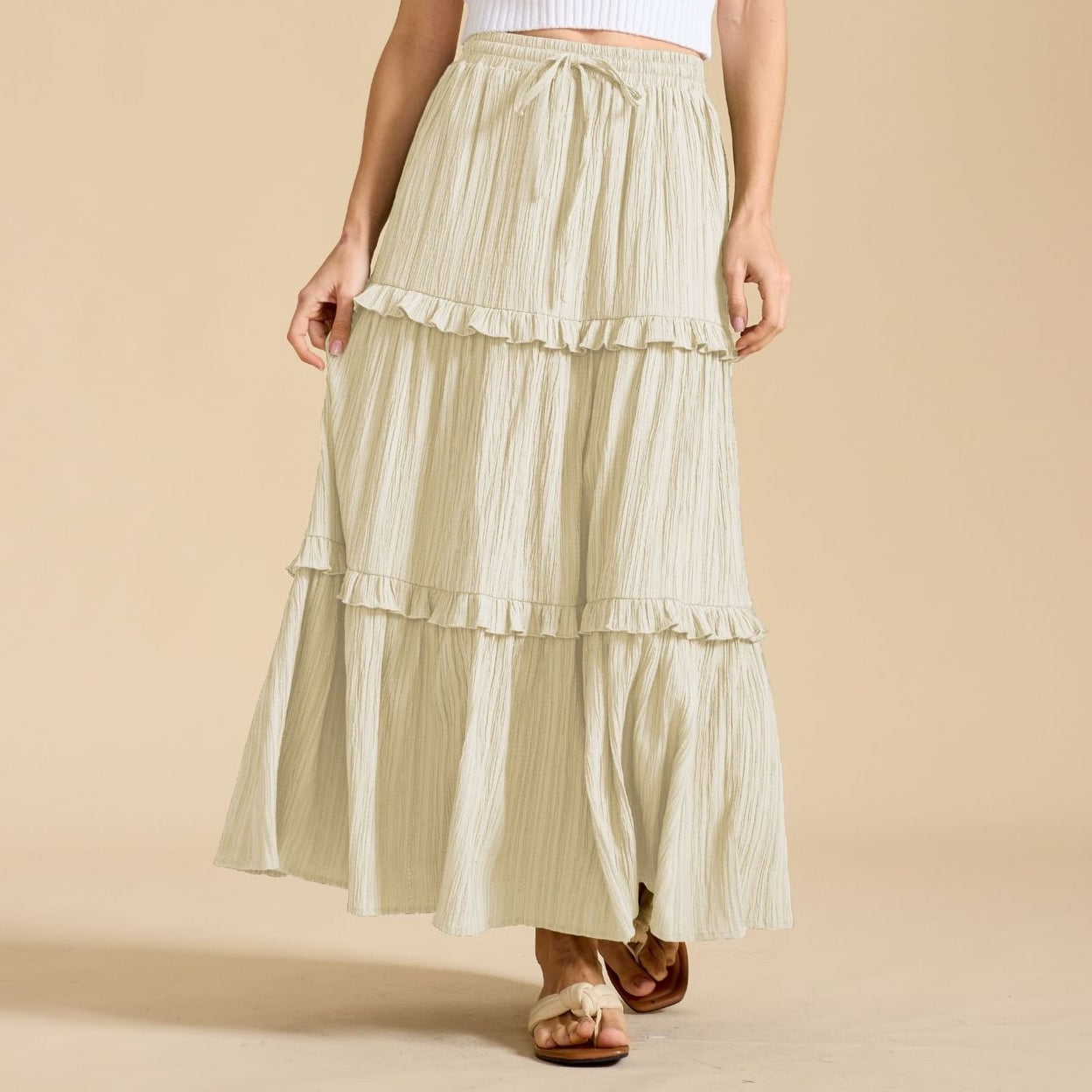 Retro Vintage Medieval Solid Maxi Skirt with Ruffle Trim