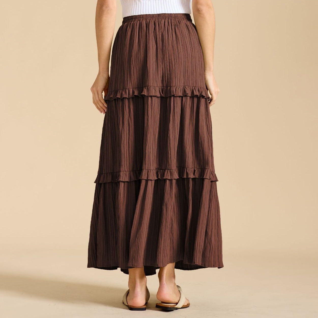 Retro Vintage Medieval Solid Maxi Skirt with Ruffle Trim