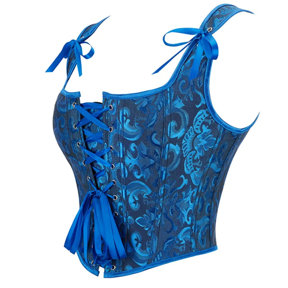 Retro Jacquard Lace-up Corset U-back Vest