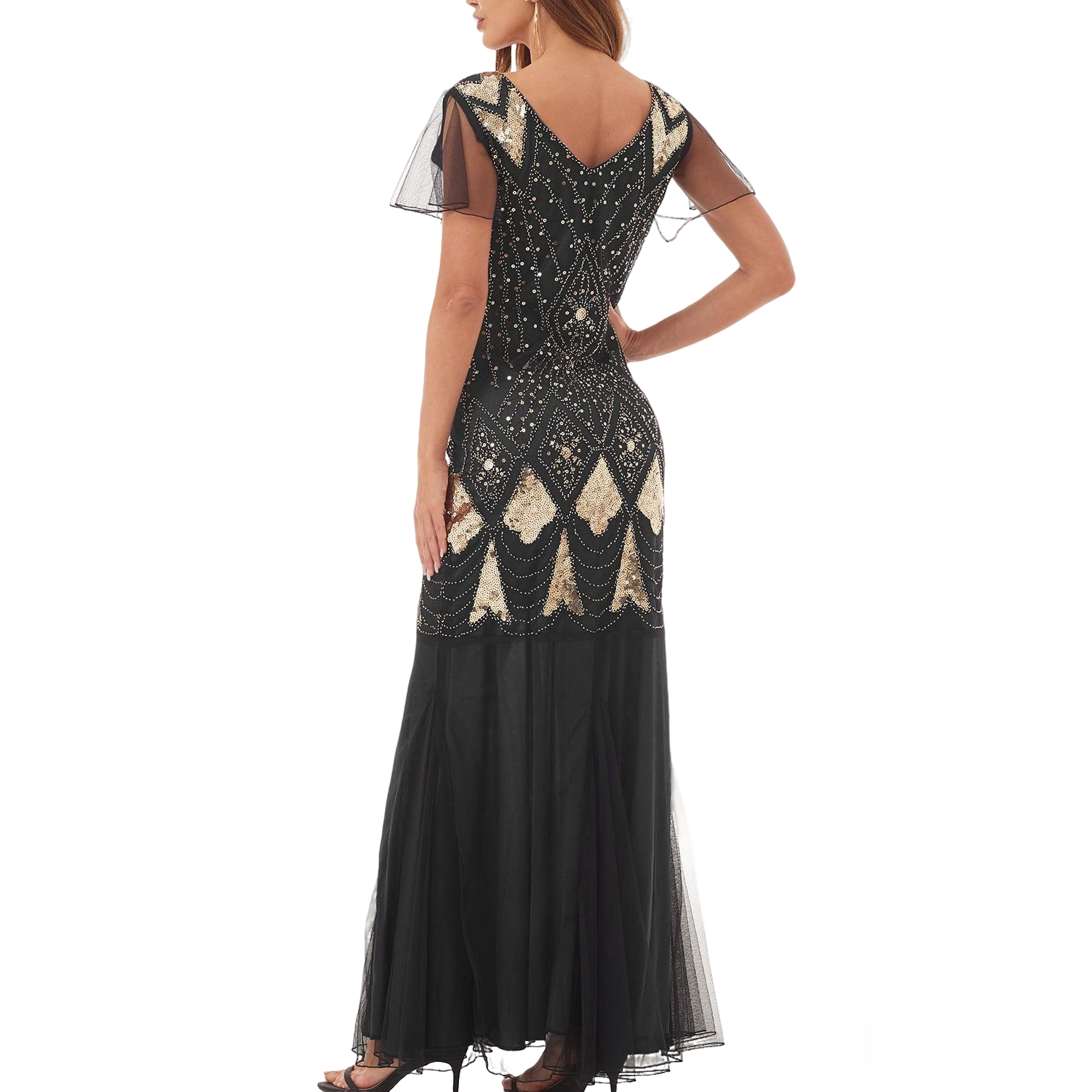 Black Art Deco Sequin Mermaid Gown
