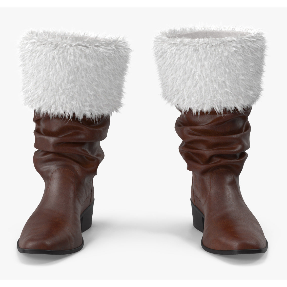Brown Santa Claus Boots with Faux Fur Trim