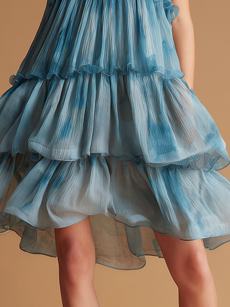 Commerce Boutique Blue Chiffon Spaghetti Strap Midi Dress 