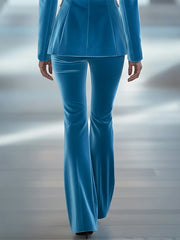 Commerce Boutique Blue Velvet High Waist Flare Pants 