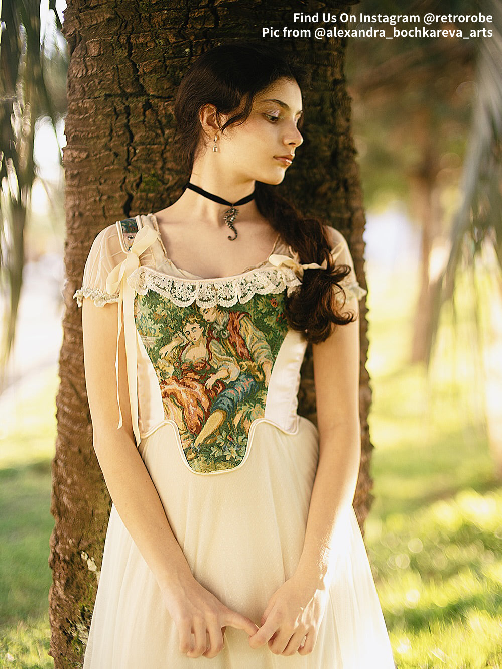 Victorian Painting Corset Lace-up Irregular Hem Vest