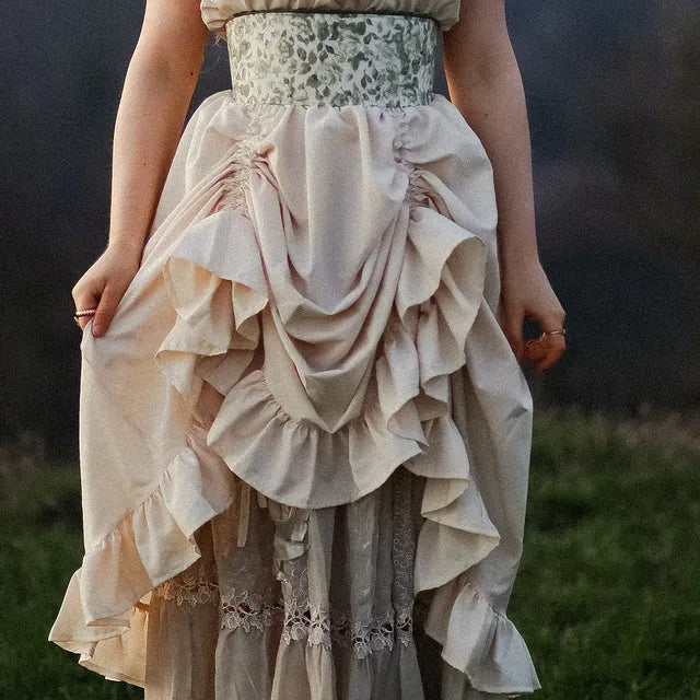 Renaissance Square Neck Wrinkles Puff Sleeves Dress