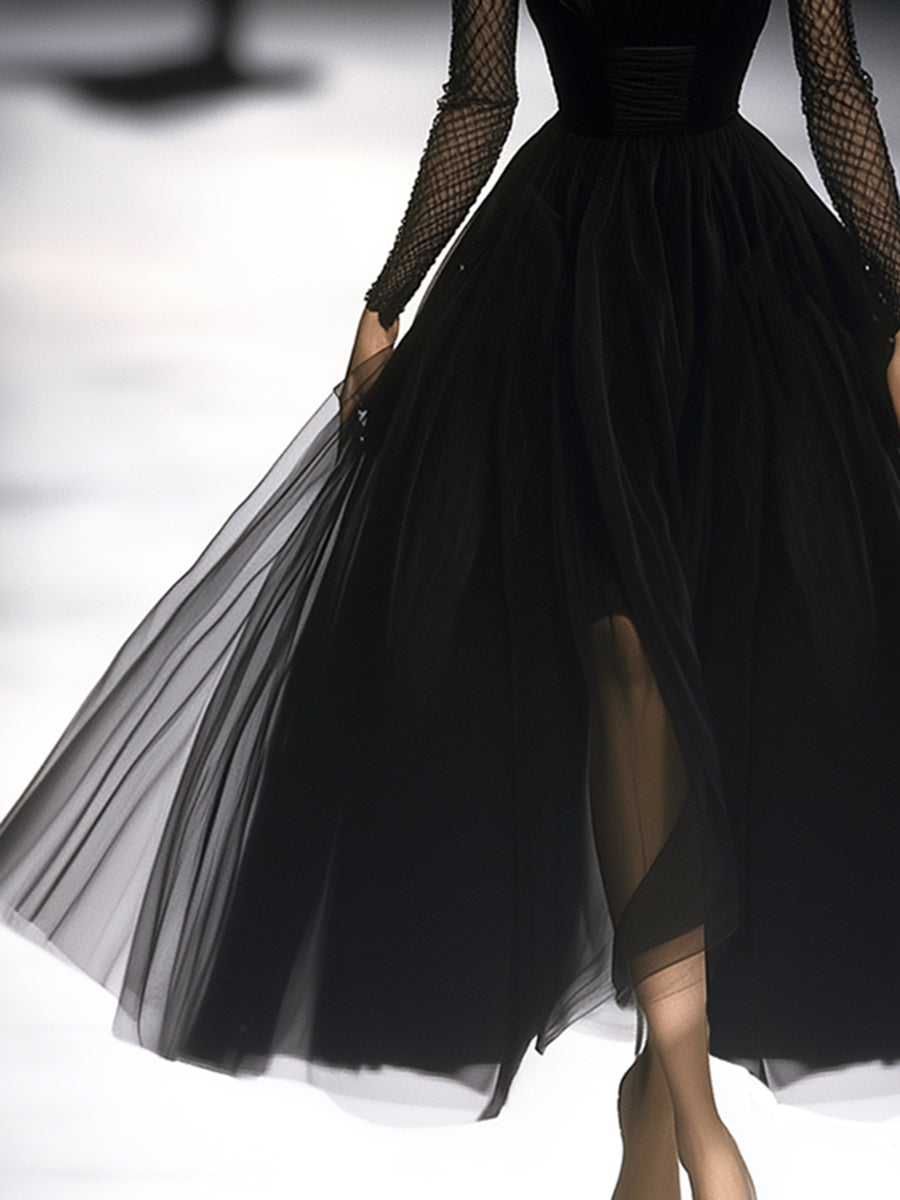 Commerce Boutique Elegant Black Gauze Maxi Dress 