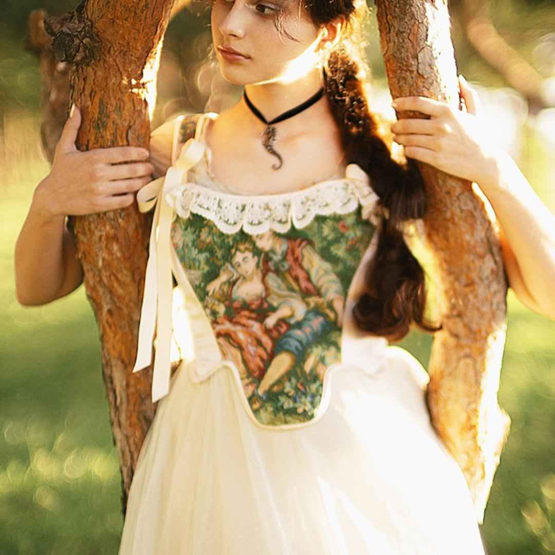 Victorian Painting Corset Lace-up Irregular Hem Vest
