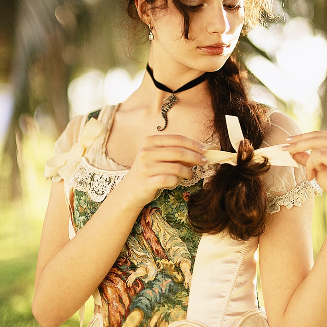 Victorian Painting Corset Lace-up Irregular Hem Vest