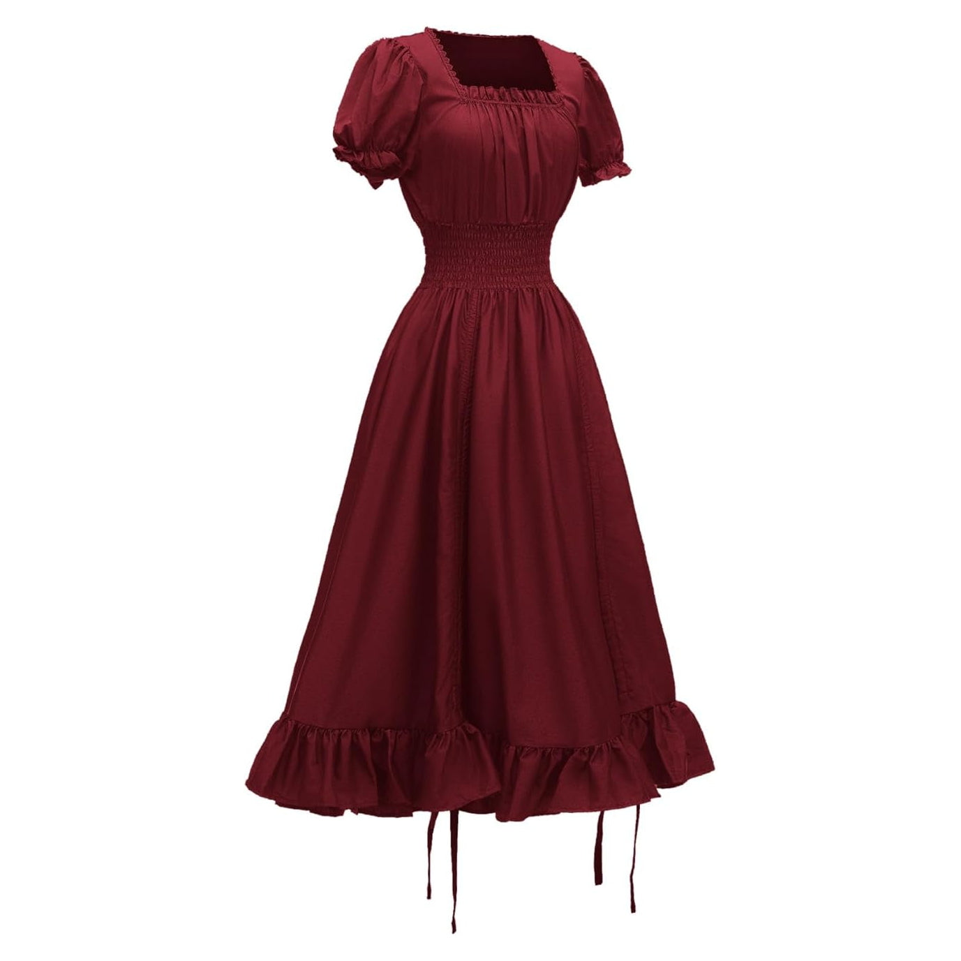 Renaissance Square Neck Wrinkles Puff Sleeves Dress