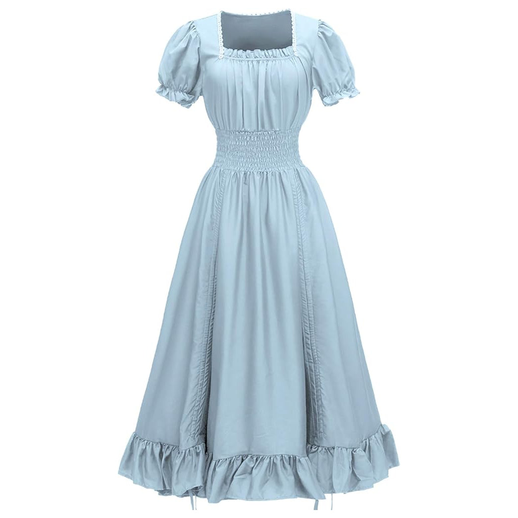 Renaissance Square Neck Wrinkles Puff Sleeves Dress