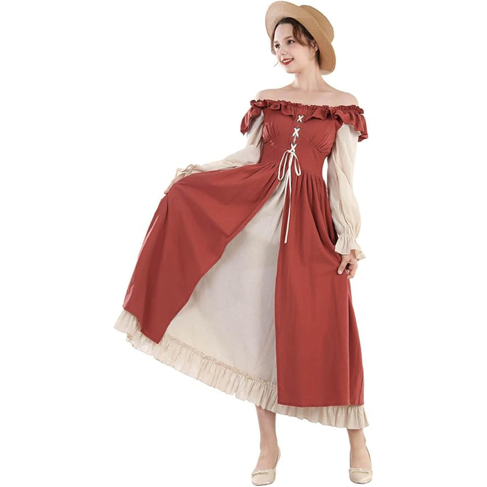 Renaissance Cottagecore Dress with Ruffle Trim
