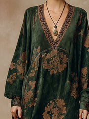 Commerce Boutique Green Printed Suede Tassel Maxi Dress 