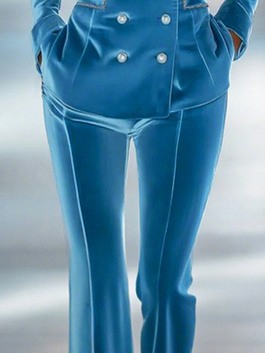 Commerce Boutique Blue Velvet High Waist Flare Pants 