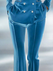 Commerce Boutique Blue Velvet High Waist Flare Pants 