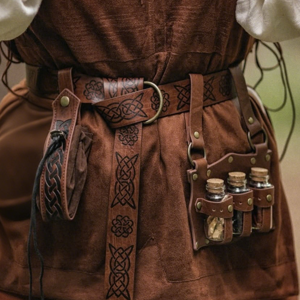 Viking & Alquimista Styles Belt Set: Scabbard, Pouch, Magic Bottle